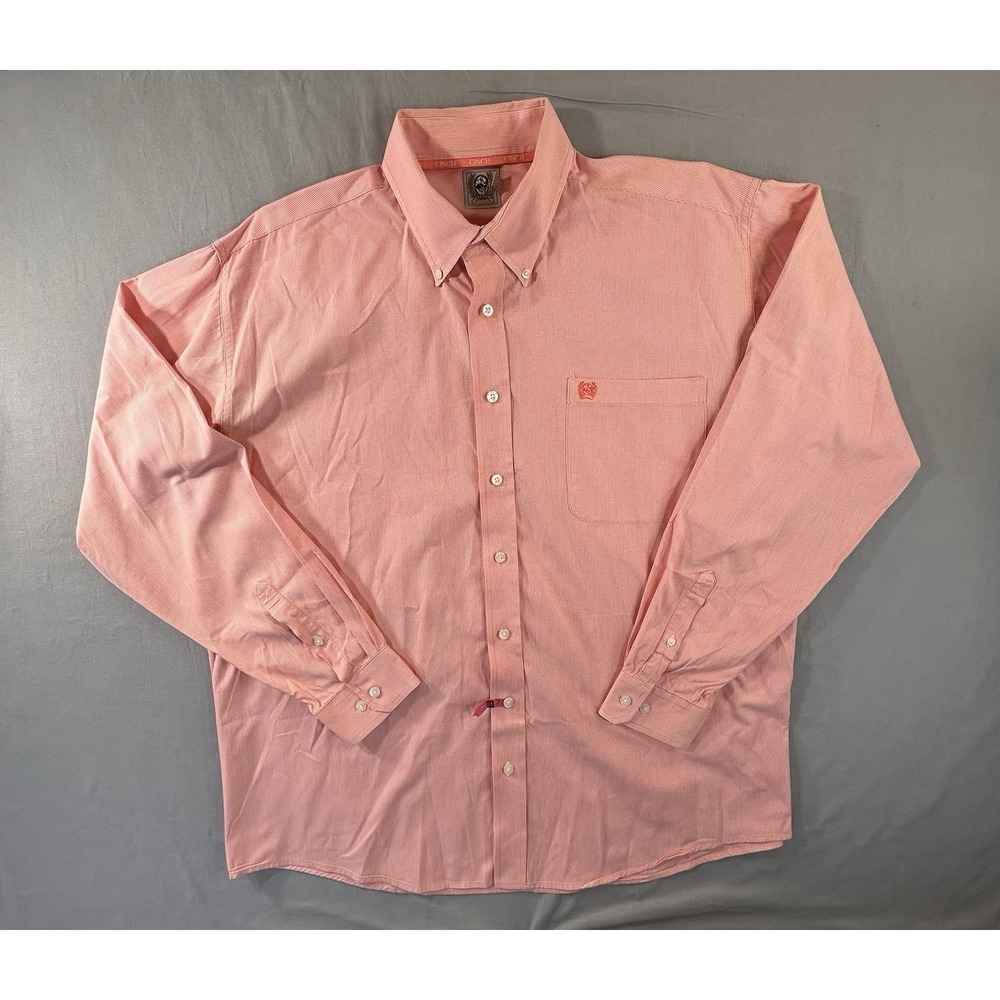 Cinch‎ Button Down Orange and White Houndstooth Pattern Men's XL